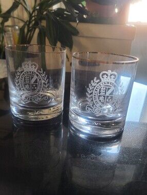 Vintage Ralph Lauren Estate Crest Crystal Rocks Glasses - Pair of 2 - Flawed...